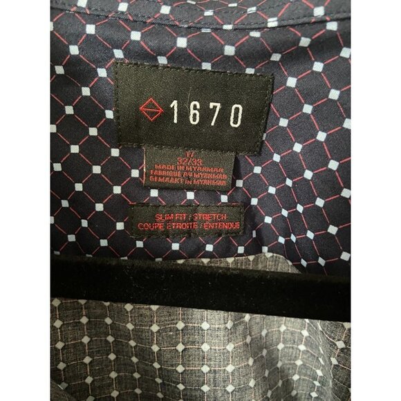 1670 Slim Fit Dress Stretch Navy Blue Shirt Size 17 32/33 - Picture 4 of 7